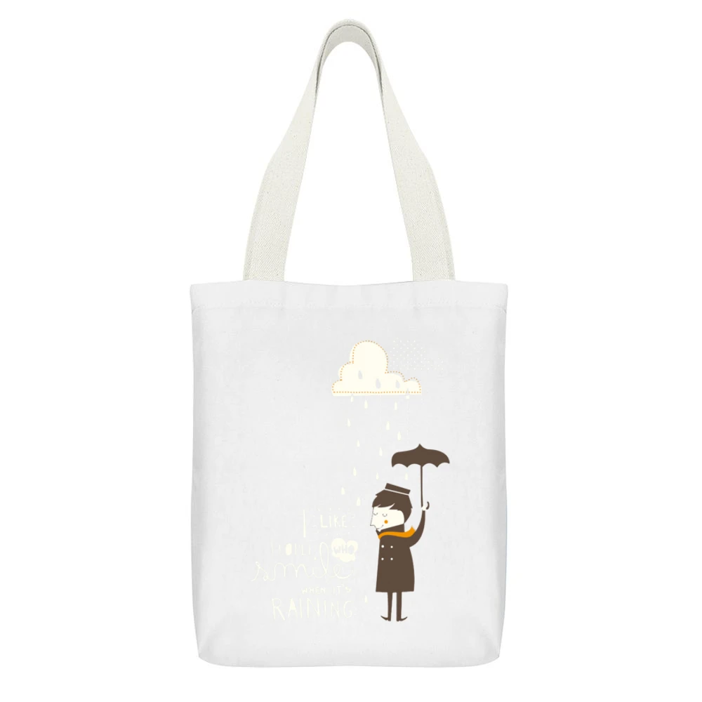 I like people who smile when it's raining White Canvas Tote Shopping Bag With Interior Pocket