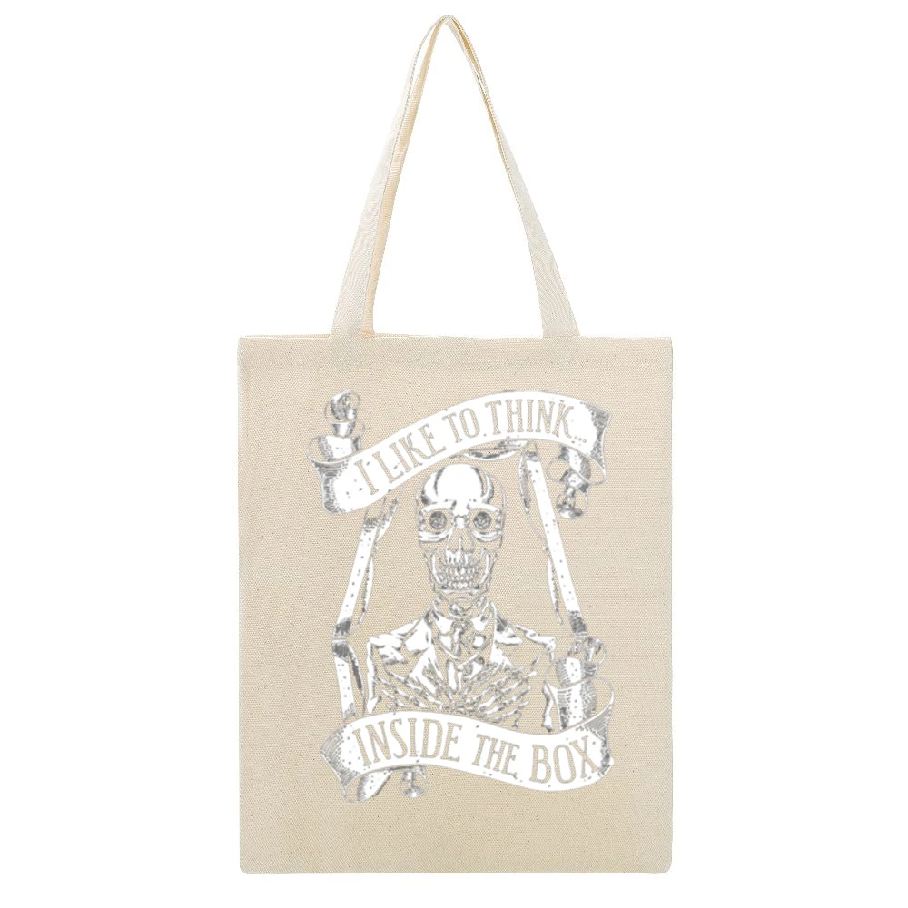 I like to think inside the box - Funny Skeleton in the coffin Beige Canvas Tote Shopping Bag