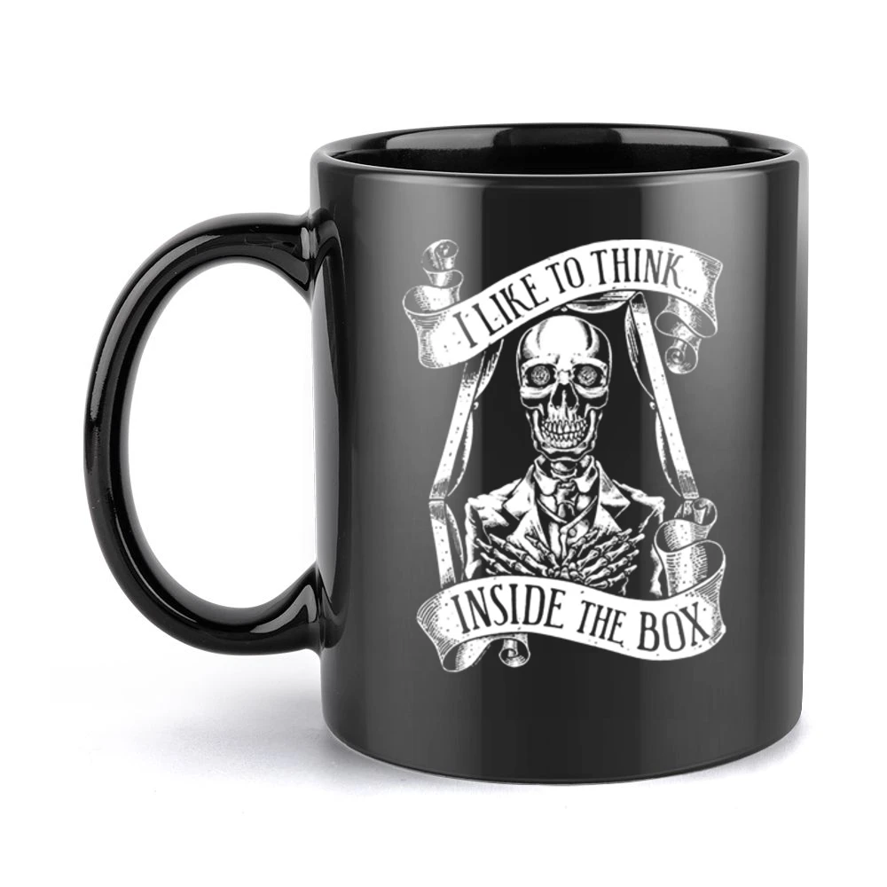 I like to think inside the box - Funny Skeleton in the coffin Black Mug