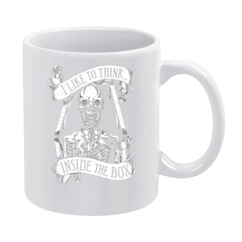 I like to think inside the box - Funny Skeleton in the coffin White Mug