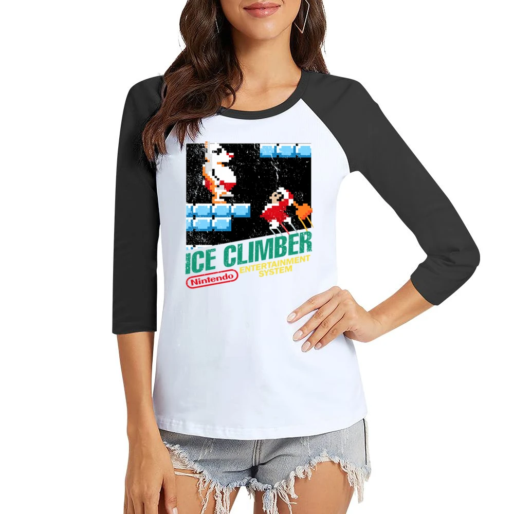 Ice Climber Nes Nintendo Old School Retro Video Game Japanese Fan Dist Women Ladies 3-4 Sleeve T-Shirt