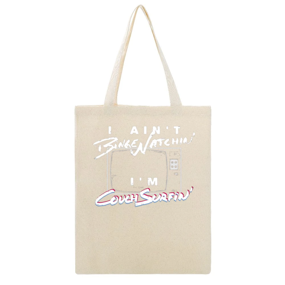 Im Not Binge Watchin Im Couch Surfin Fun Popular Graphic Vintage TV Ol Beige Canvas Tote Shopping Bag