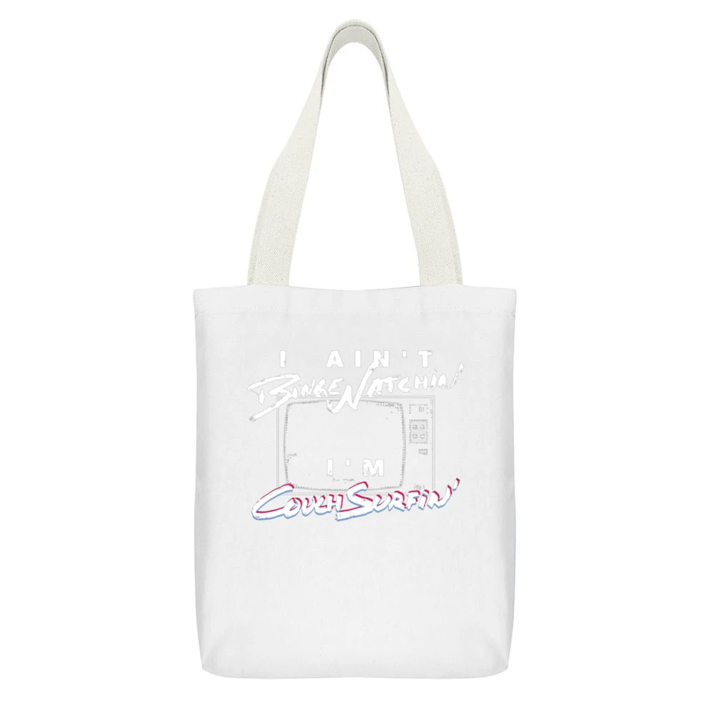 Im Not Binge Watchin Im Couch Surfin Fun Popular Graphic Vintage TV Ol White Canvas Tote Shopping Bag With Interior Pocket