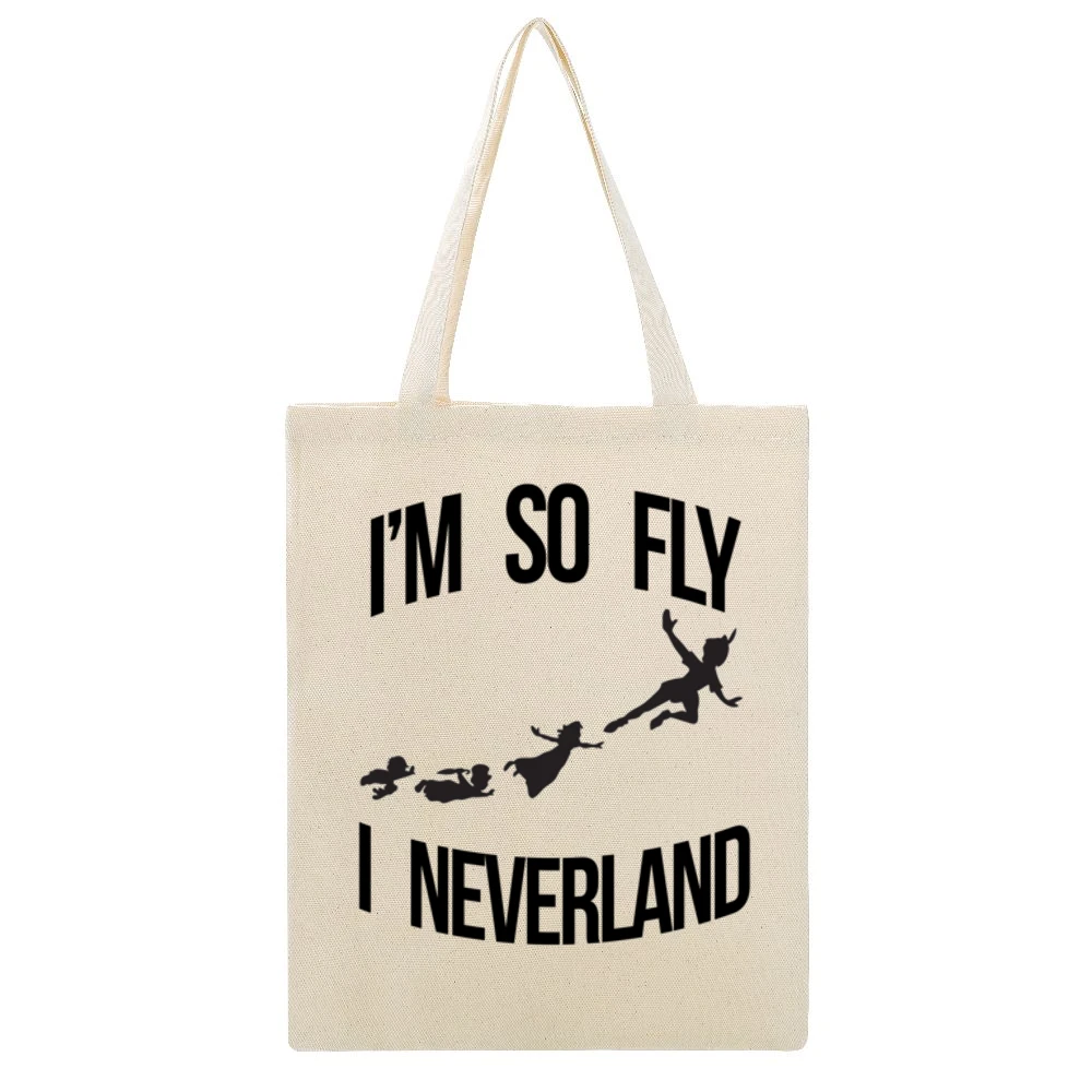 Im So Fly I Neverland Funny Peter Pan Pun Disney Graphic Beige Canvas Tote Shopping Bag