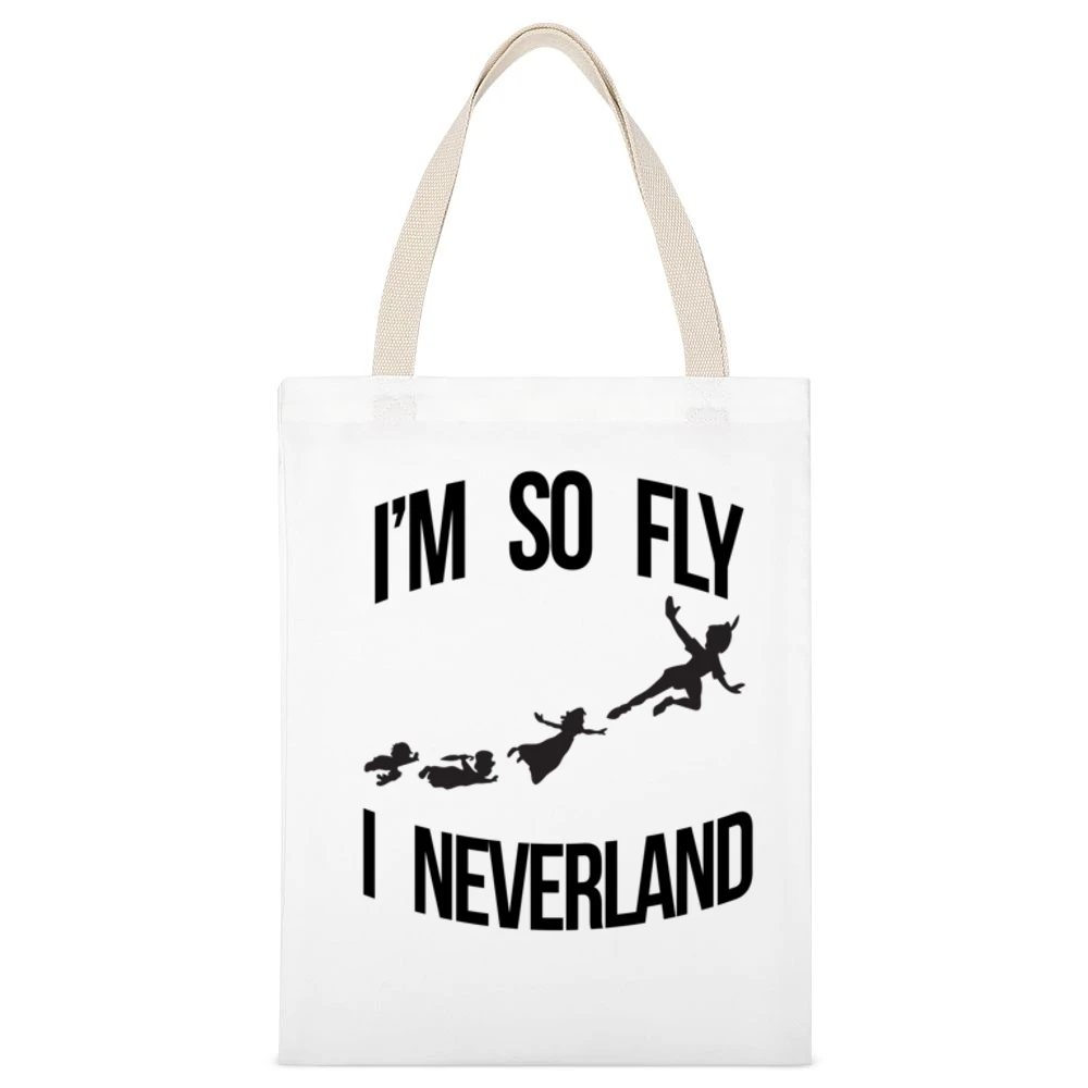 Im So Fly I Neverland Funny Peter Pan Pun Disney Graphic White Canvas Tote Shopping Bag