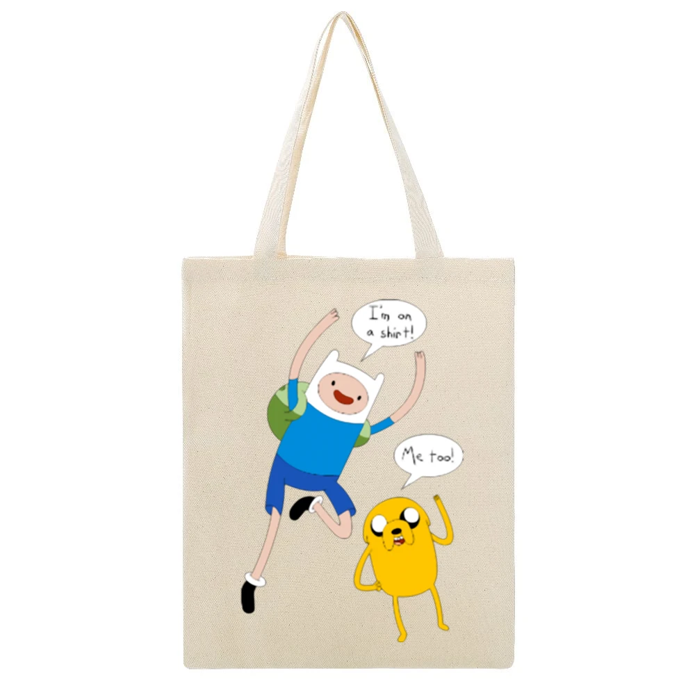 I'm on a Shirt funny finn and Jake adventure time Beige Canvas Tote Shopping Bag