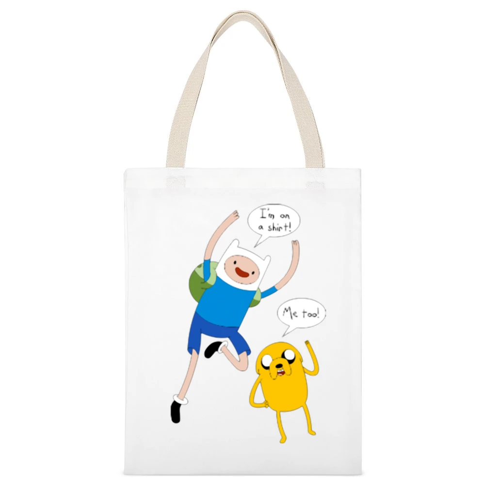 I'm on a Shirt funny finn and Jake adventure time White Canvas Tote Shopping Bag