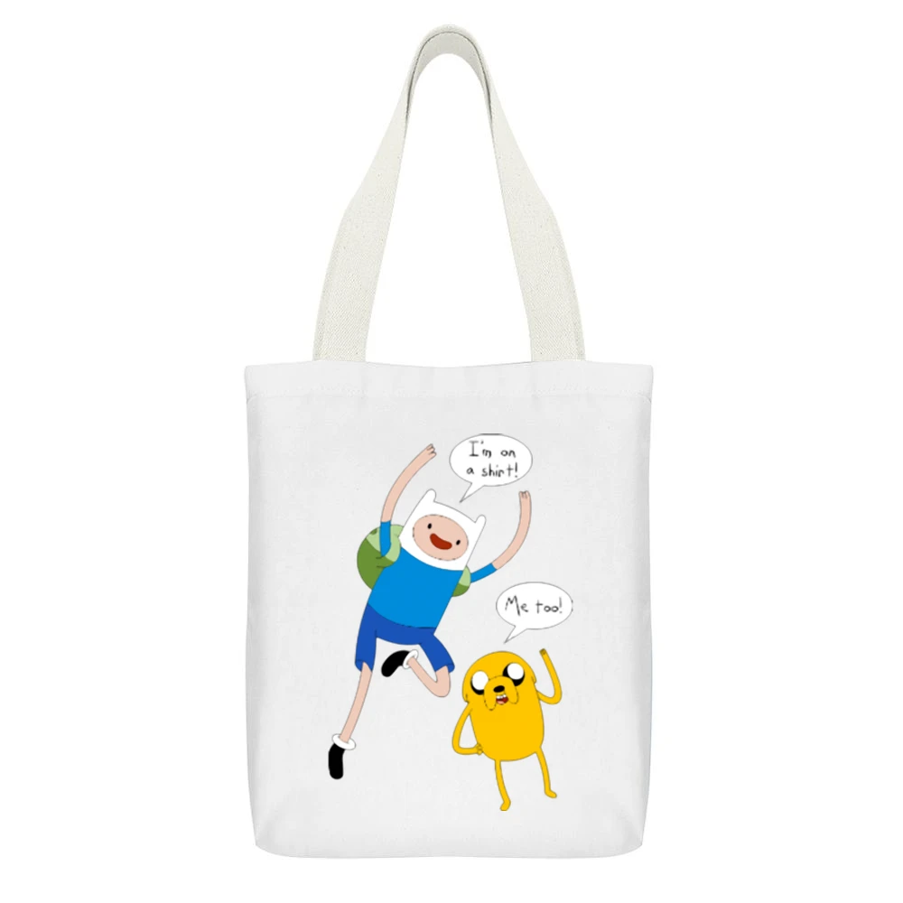 I'm on a Shirt funny finn and Jake adventure time White Canvas Tote Shopping Bag With Interior Pocket
