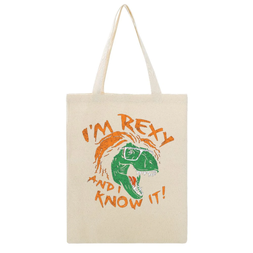 I'm rexy and i know it Beige Canvas Tote Shopping Bag