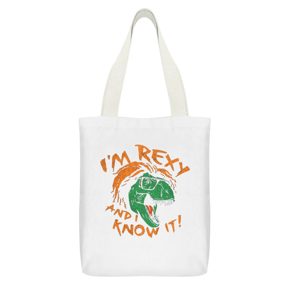 I'm rexy and i know it White Canvas Tote Shopping Bag With Interior Pocket