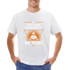 In Myles Garrett We Trust Cleveland Football Helmet Swing Suspension F Asian Size Men T-Shirt