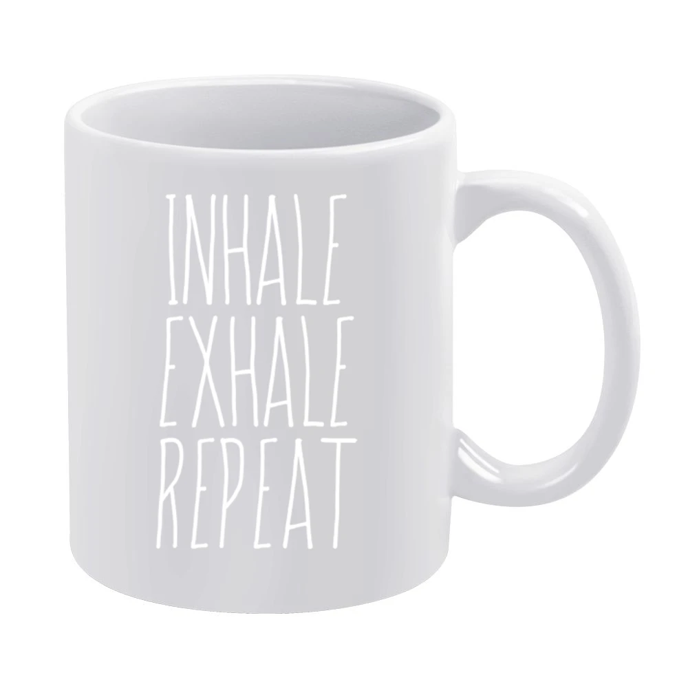 Inhale Exhale Repeat Fun Breathe Graphic Tee Shirt White Mug