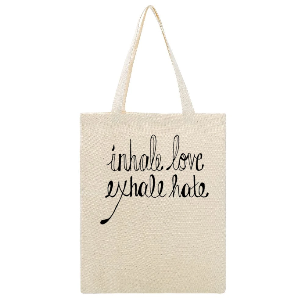 Inhale Love Exhale Hate Cool Popular Instagram Blog Graphic Beige Canvas Tote Shopping Bag