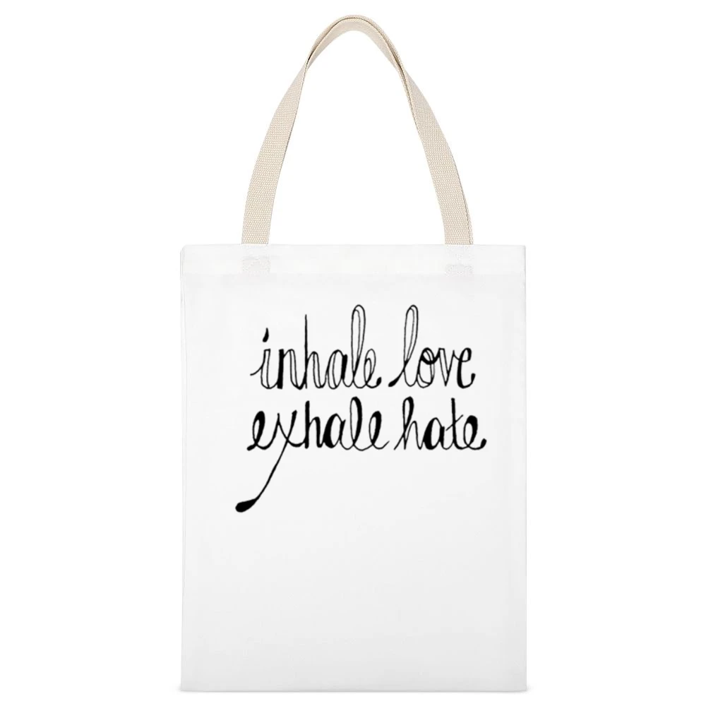 Inhale Love Exhale Hate Cool Popular Instagram Blog Graphic White Canvas Tote Shopping Bag