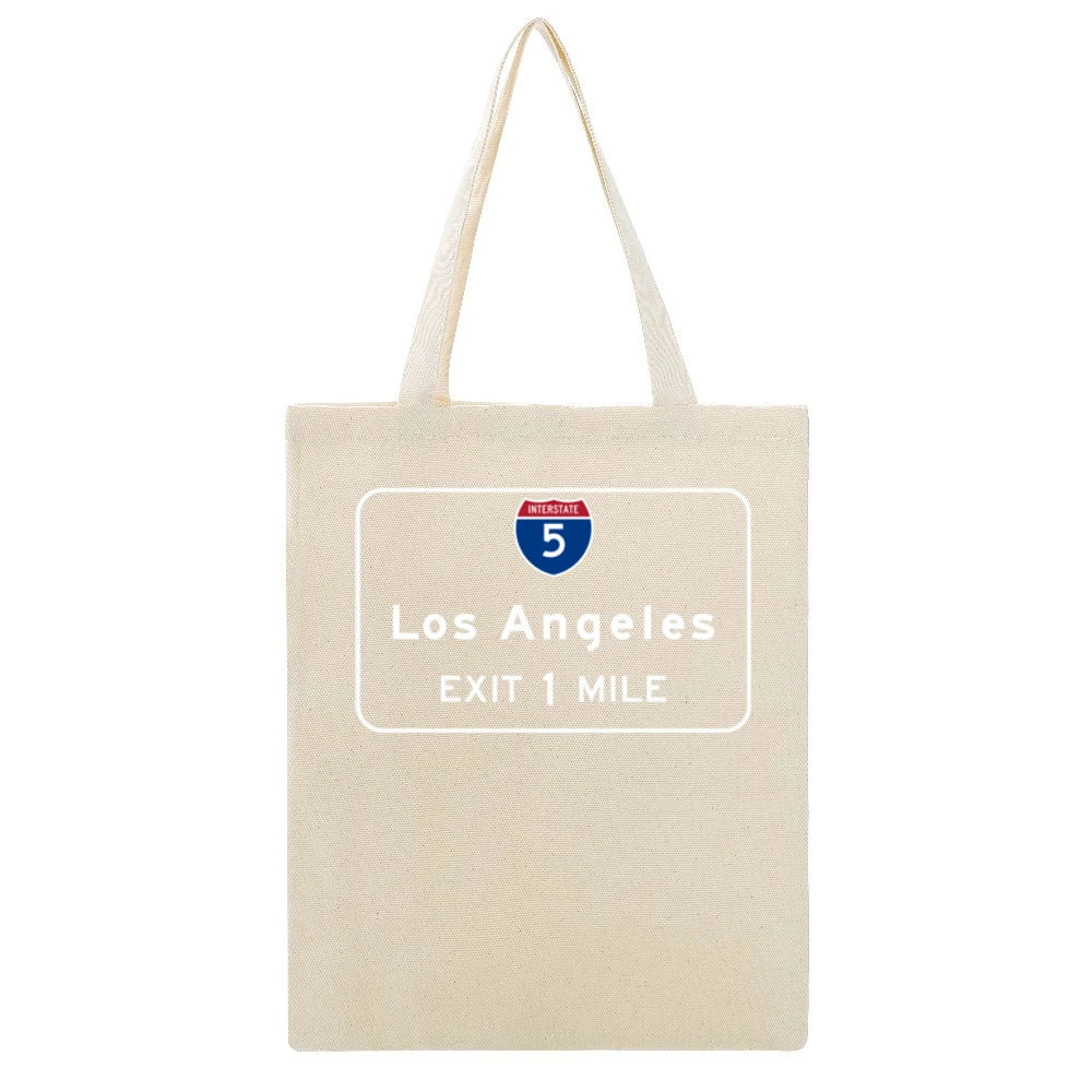 Interstate 5 Highway Sign Los Angeles California Exit 1 Mile Graphic T Beige Canvas Tote Shopping Bag
