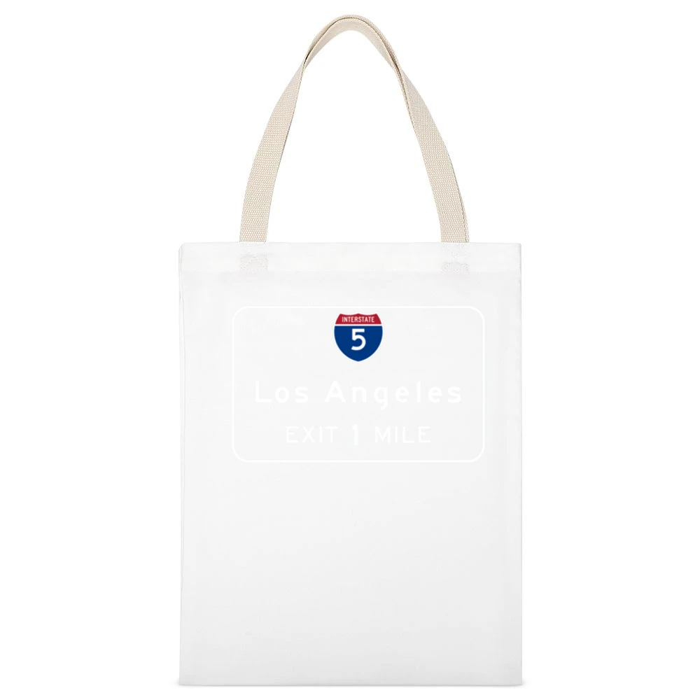 Interstate 5 Highway Sign Los Angeles California Exit 1 Mile Graphic T White Canvas Tote Shopping Bag
