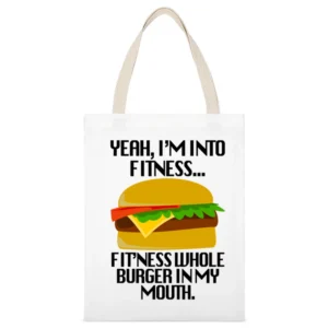 Into Fitness Whole Burger In My Mouth Funny Graphic Tee Shirt White Canvas Tote Shopping Bag