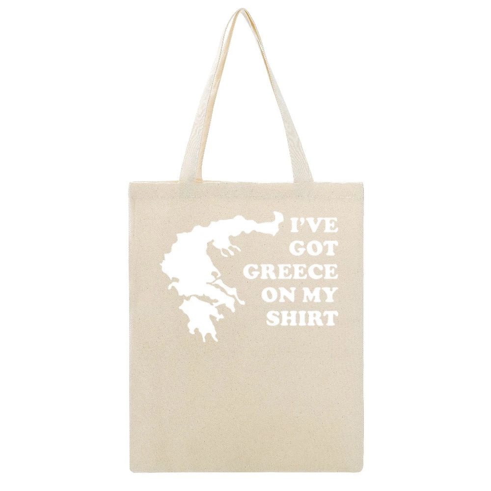 I've Got Greece On My Shirt Funny Beige Canvas Tote Shopping Bag