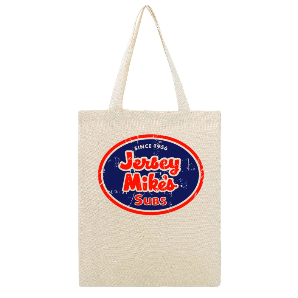 Jersey Mikes Subs Fast Food Restaurant Distressed Look Beige Canvas Tote Shopping Bag