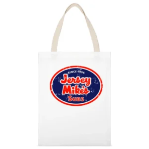 Jersey Mikes Subs Fast Food Restaurant Distressed Look White Canvas Tote Shopping Bag