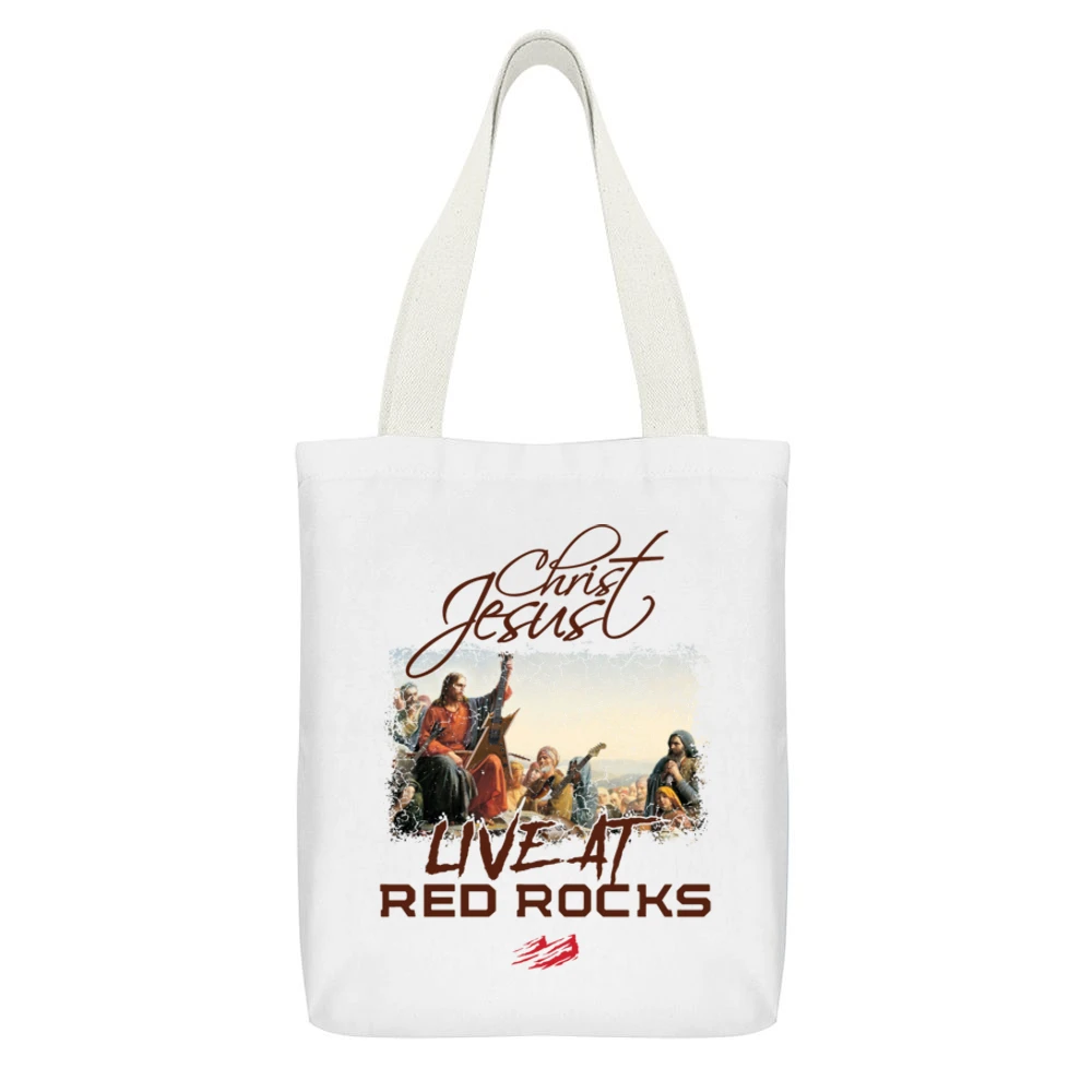 Jesus Christ Live At Red Rocks Funny Antonio Brown White Canvas Tote Shopping Bag With Interior Pocket