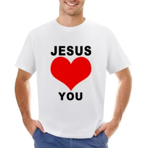Jesus Loves You Fun Heart Graphic Tee Shirt Asian Size Men T-Shirt