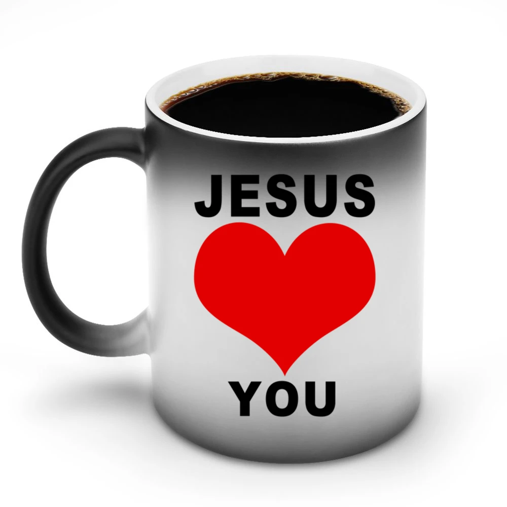 Jesus Loves You Fun Heart Graphic Tee Shirt Discoloration Mug
