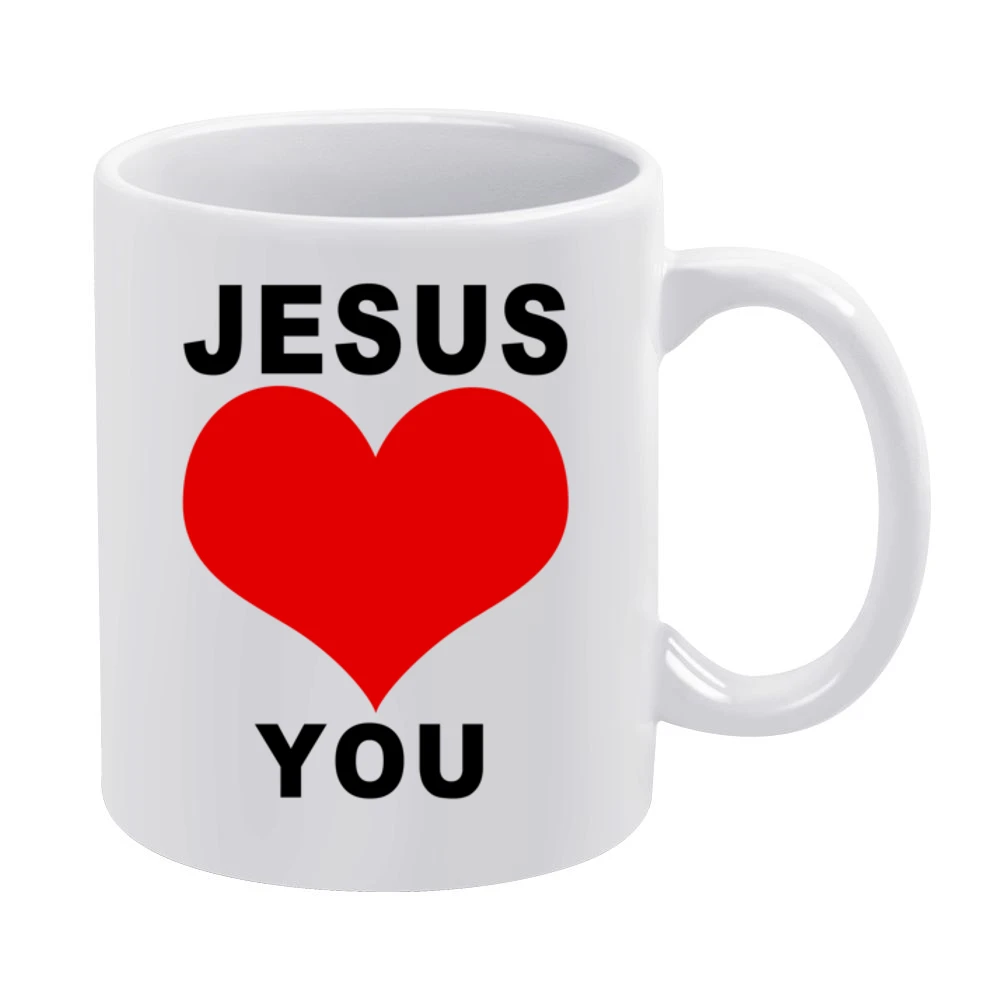 Jesus Loves You Fun Heart Graphic Tee Shirt White Mug