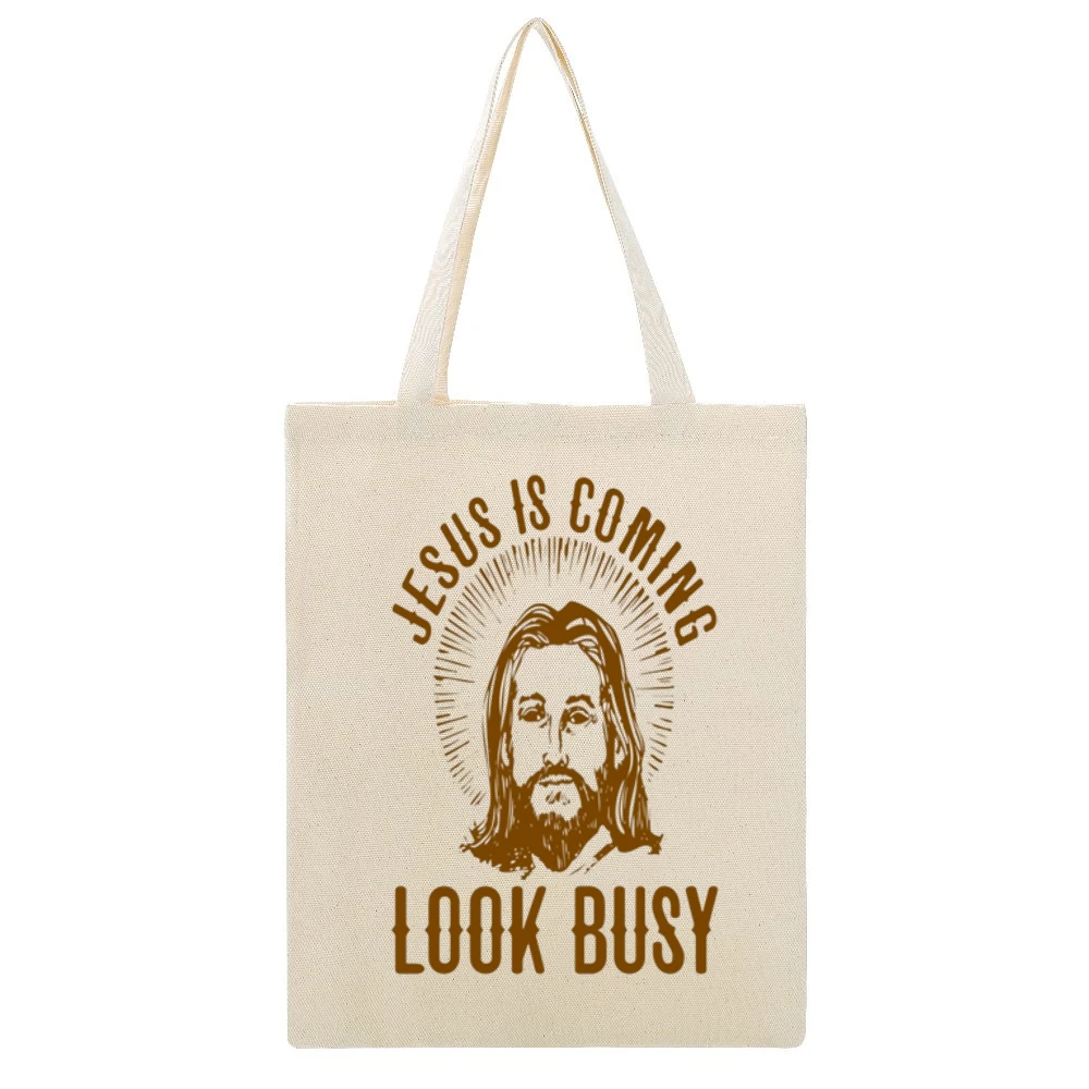 Jesus is Coming Tshirt Beige Canvas Tote Shopping Bag