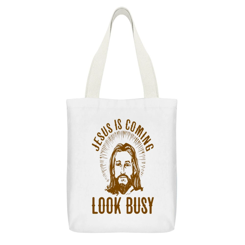 Jesus is Coming Tshirt White Canvas Tote Shopping Bag With Interior Pocket