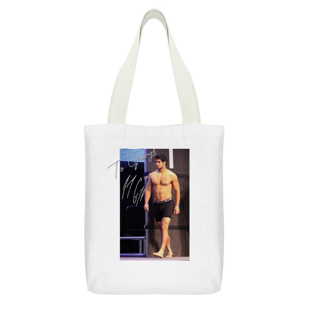 Jimmy Garoppolo Topless George Kittel Autographed San Francisco Funny White Canvas Tote Shopping Bag With Interior Pocket