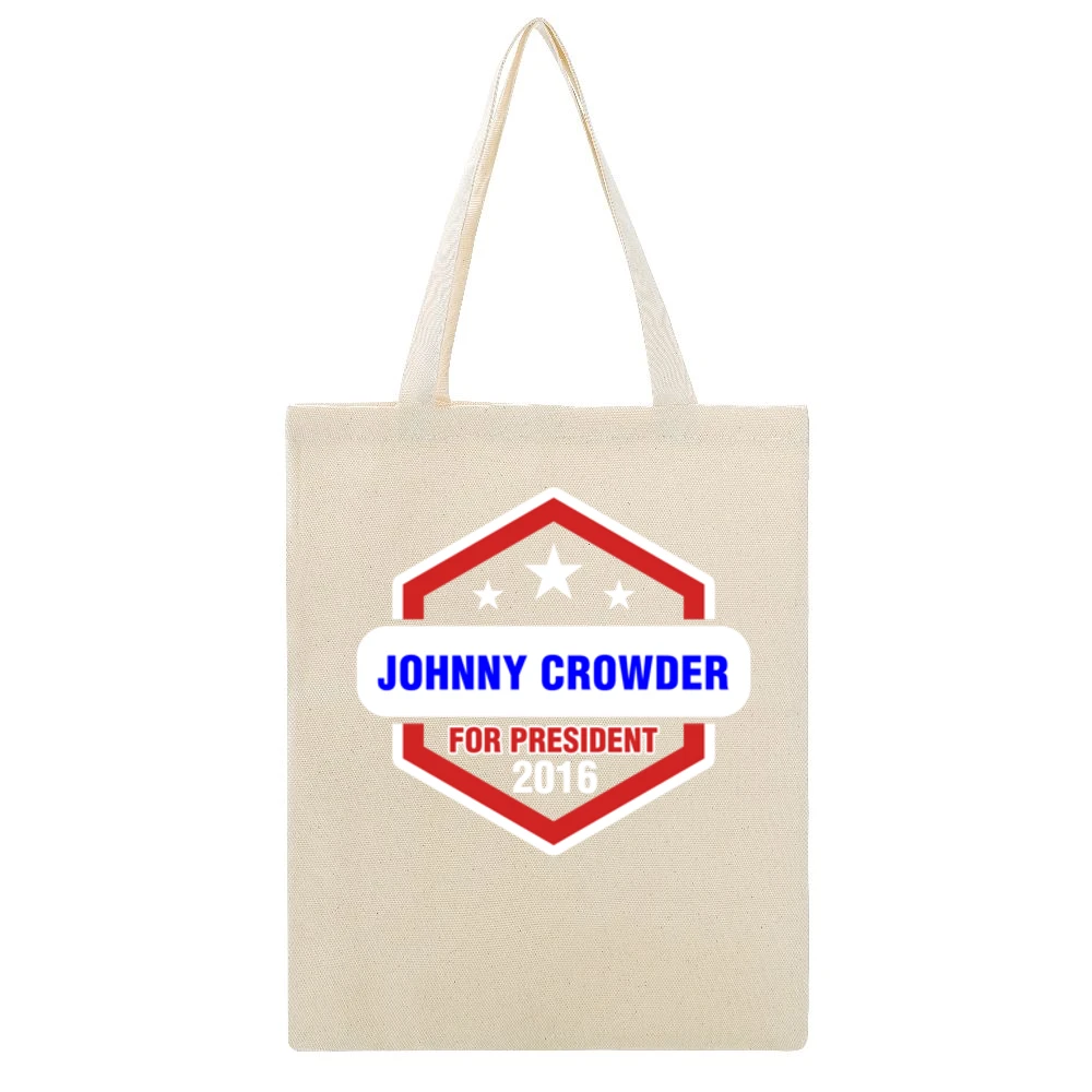 Johnny Crowder For President 2016 Justified TV Show Beige Canvas Tote Shopping Bag
