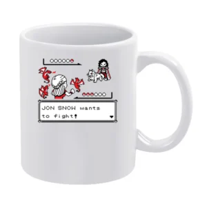 Jon Snow Wants To Fight Funny Pokemon Battle Game Of Thrones GoT TV Sh White Mug