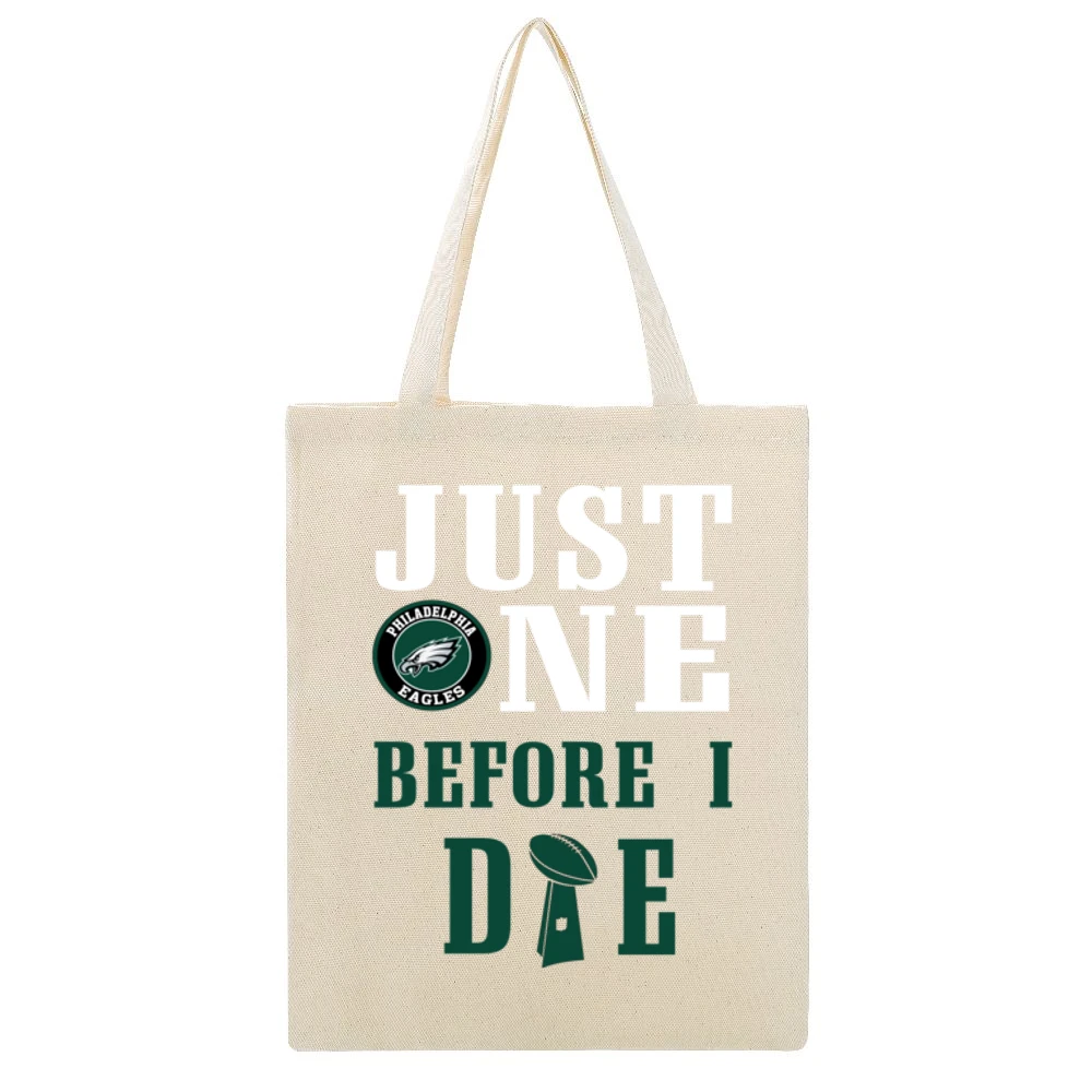 Just One Before I Die Football Team Philadelphia Beige Canvas Tote Shopping Bag
