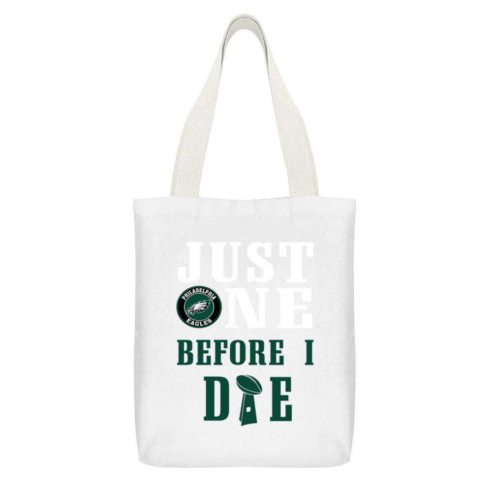 Just One Before I Die Football Team Philadelphia White Canvas Tote Shopping Bag With Interior Pocket