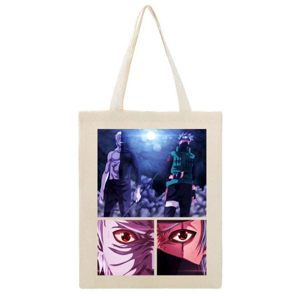 Kakashi hatake Obito Uchiha 2 sharingan eyes kamui Naruto shippuden a Beige Canvas Tote Shopping Bag