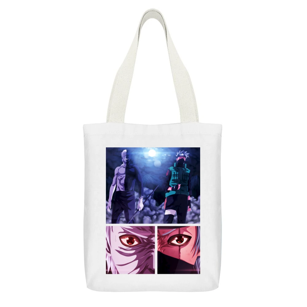 Kakashi hatake Obito Uchiha 2 sharingan eyes kamui Naruto shippuden a White Canvas Tote Shopping Bag With Interior Pocket