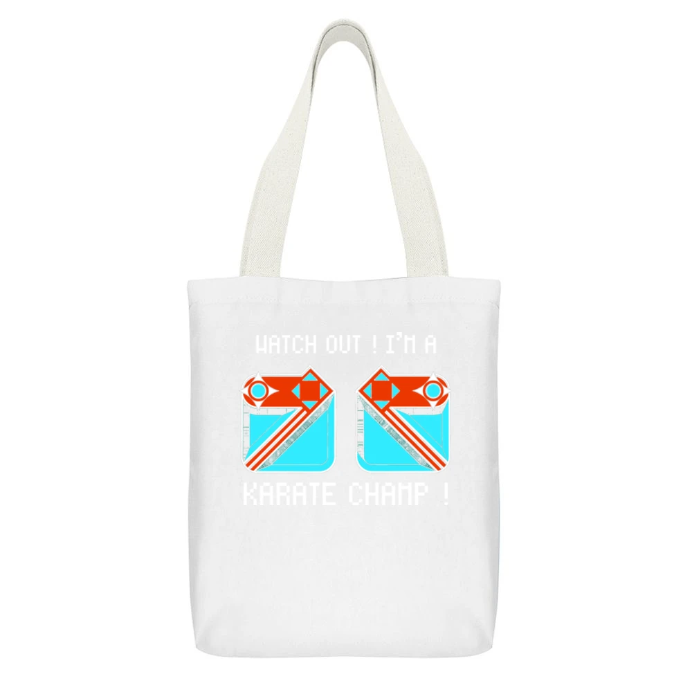 Karate Champ Video Game Retro 80s White Canvas Tote Shopping Bag With Interior Pocket