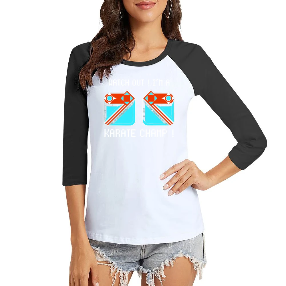 Karate Champ Video Game Retro 80s Women Ladies 3-4 Sleeve T-Shirt