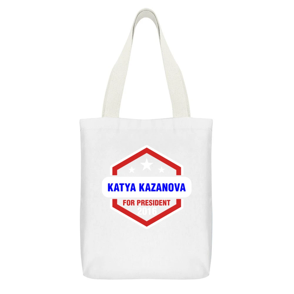 Katya Kazanova For President 2016 Archer TV Show White Canvas Tote Shopping Bag With Interior Pocket