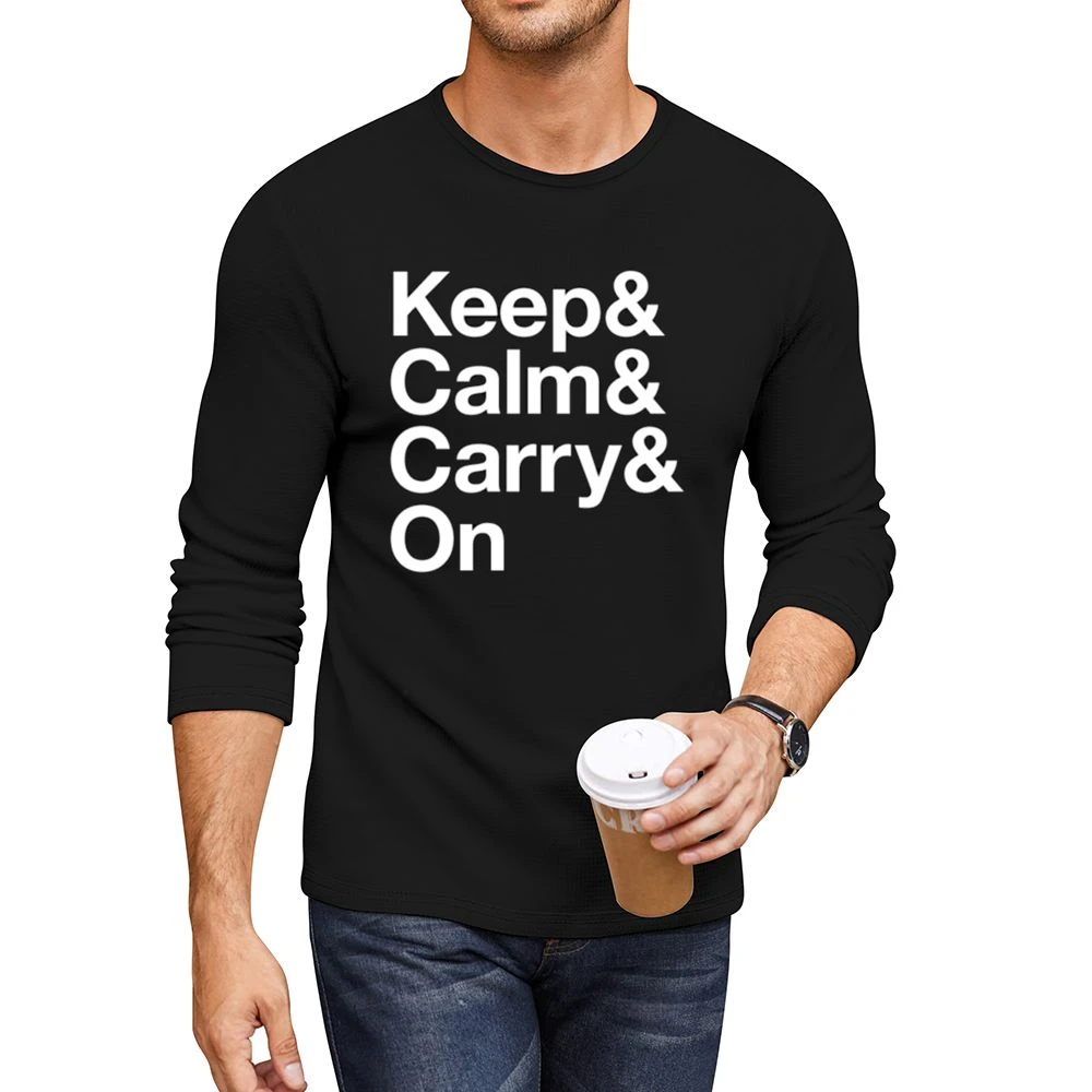 Keep Calm And Carry On Fun Graphic Tee Shirt Men CrewNeck Long Sleeve T-Shirt
