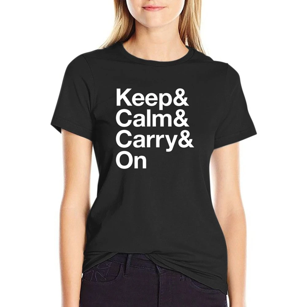 Keep Calm And Carry On Fun Graphic Tee Shirt US Size Women Ladies T-shirt