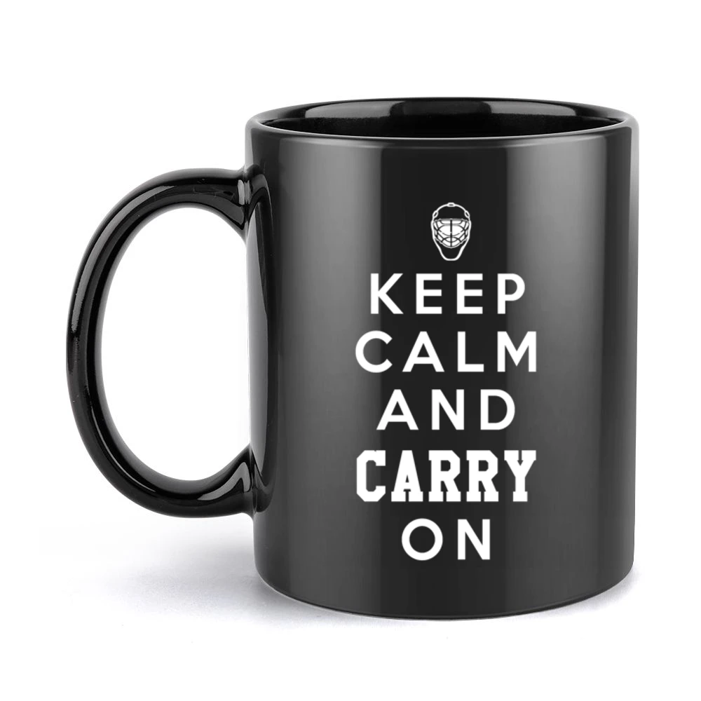 Keep Calm And Carry On Hockey Playoffs Habs Goalie Graphic Black Mug