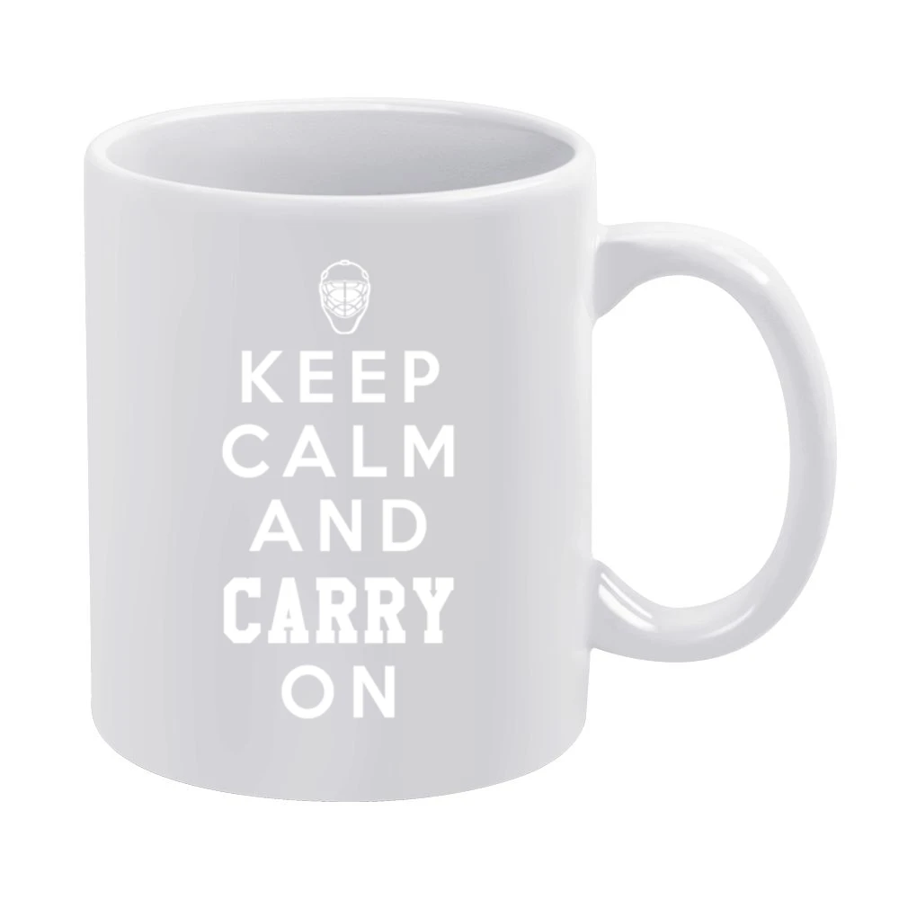 Keep Calm And Carry On Hockey Playoffs Habs Goalie Graphic White Mug