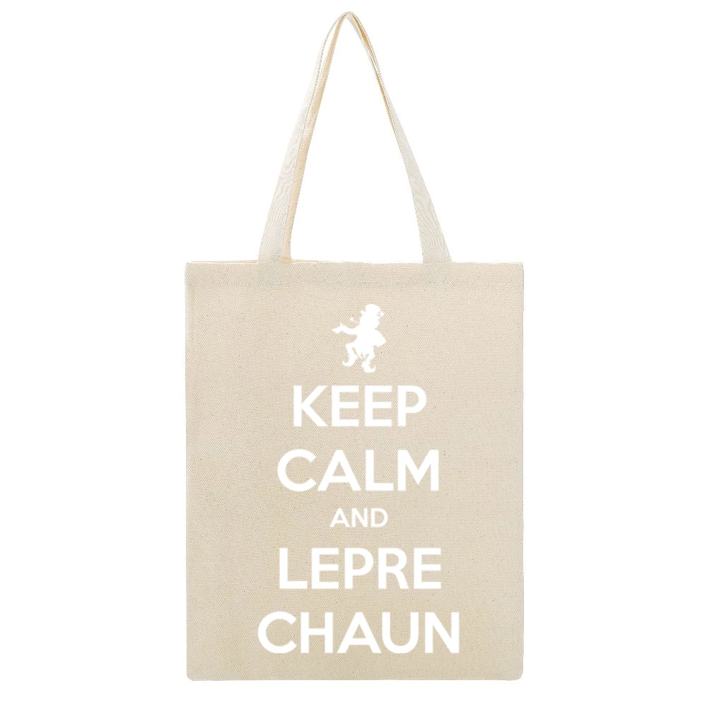 Keep Calm And Leprechaun Funny St Patricks Day Beige Canvas Tote Shopping Bag