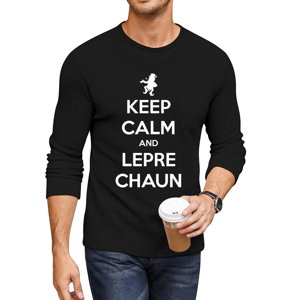 Keep Calm And Leprechaun Funny St Patricks Day Men CrewNeck Long Sleeve T-Shirt