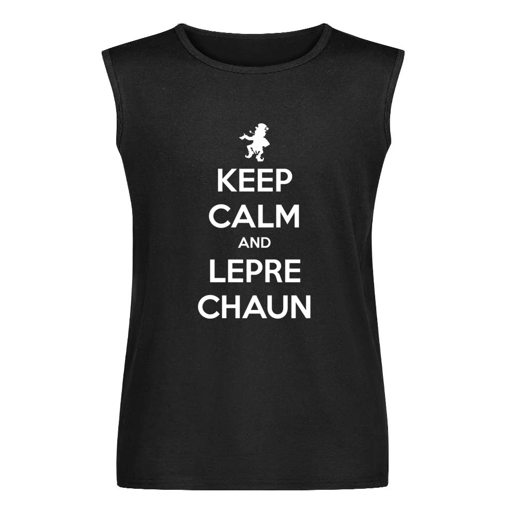 Keep Calm And Leprechaun Funny St Patricks Day Men Sleeveless T-Shirt