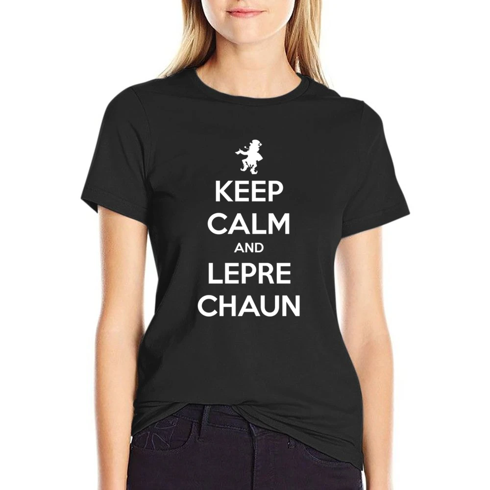 Keep Calm And Leprechaun Funny St Patricks Day US Size Women Ladies T-shirt