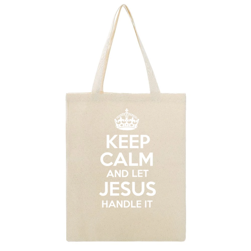 Keep Calm And Let Jesus Handle It Tshirt Beige Canvas Tote Shopping Bag