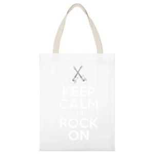 Keep Calm And Rock On Fun Rock N Roll Music Graphic White Canvas Tote Shopping Bag